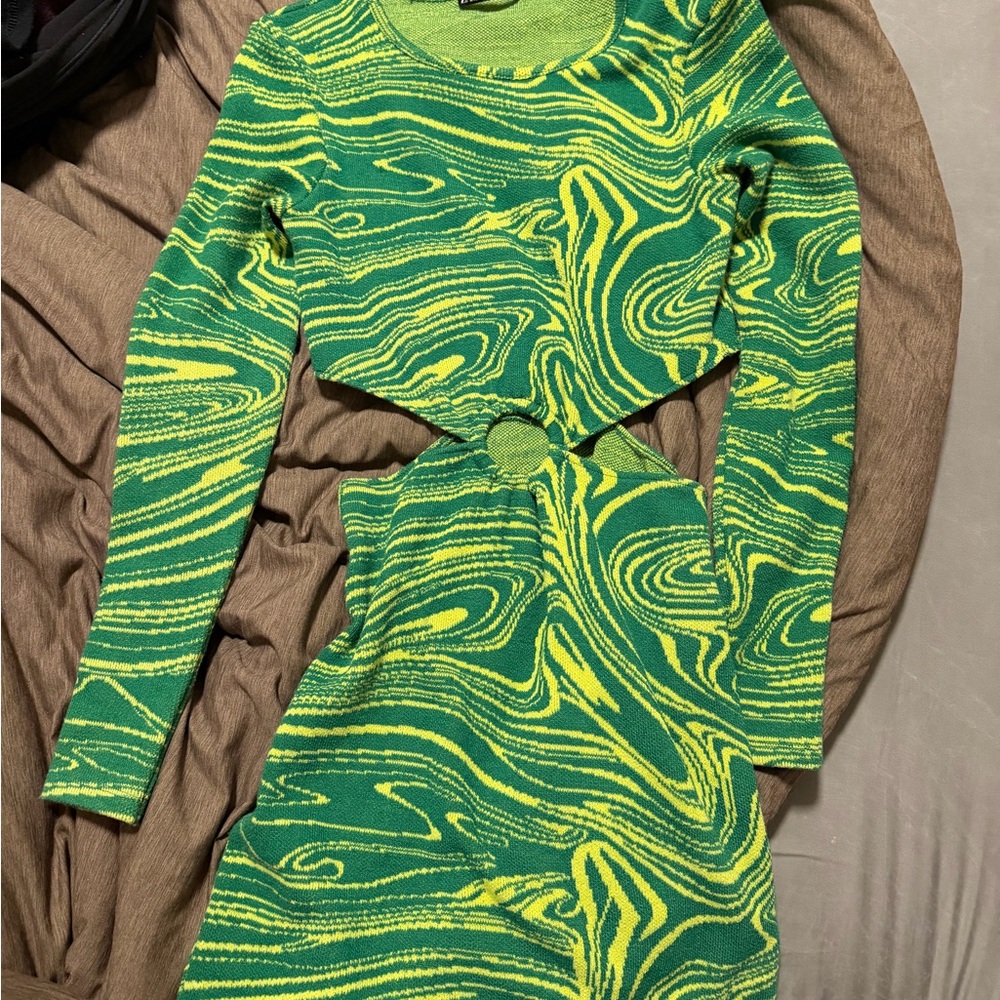 Green Zara Cutout Sweater Dress